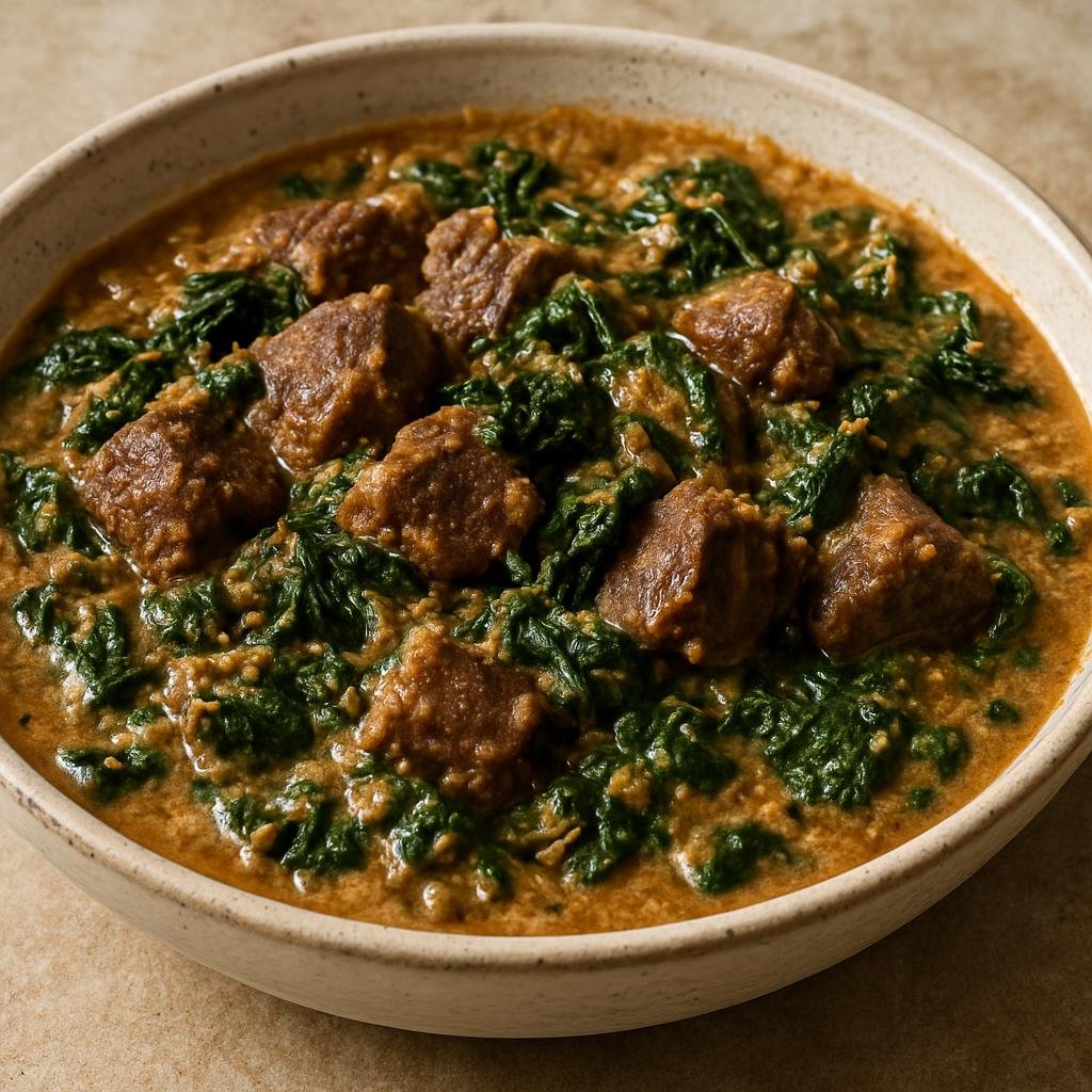 Entree: Eswatini – Central Culinary Region – Umkhunsu (Traditional Swazi beef and ground-peanut stew with leafy greens) recipe