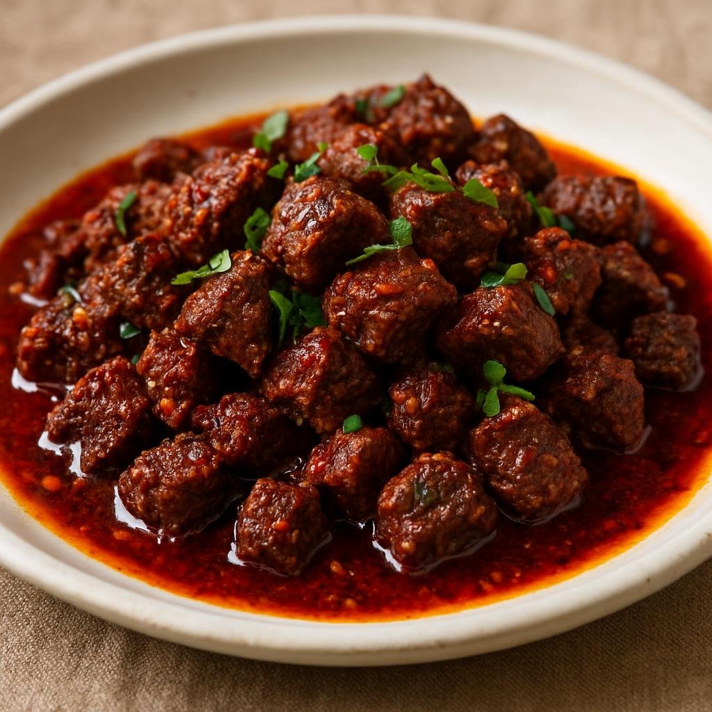 Entree: Ethiopia – Addis Ababa – አዋዘ ቲብስ ➤ Awaze Tibs (Spicy Ethiopian sautéed beef cubes tossed in awaze chili-honey berbere sauce) recipe