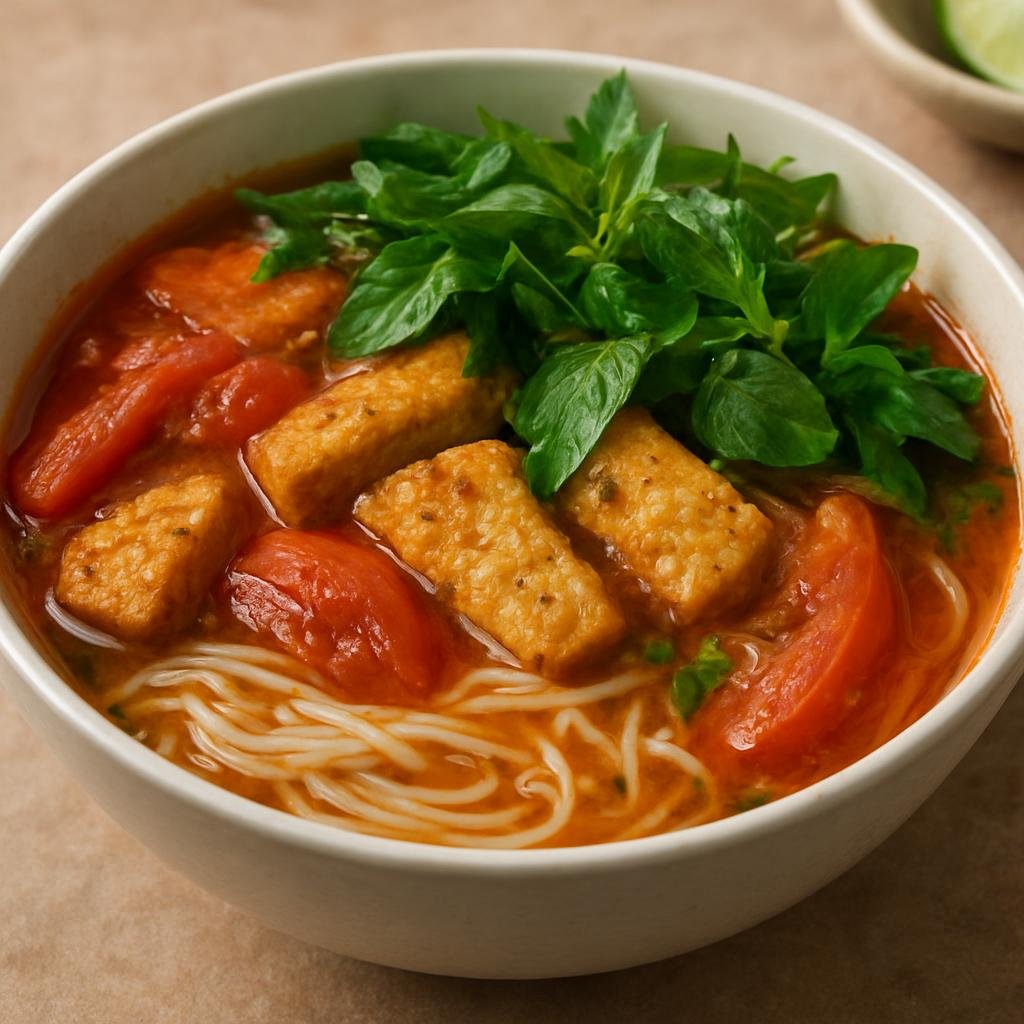 Entree: Vietnam – Central Vietnam – Bún Chả Cá (Rice vermicelli served in a savory fish-and-tomato broth with Vietnamese fish cakes and fresh herbs) recipe