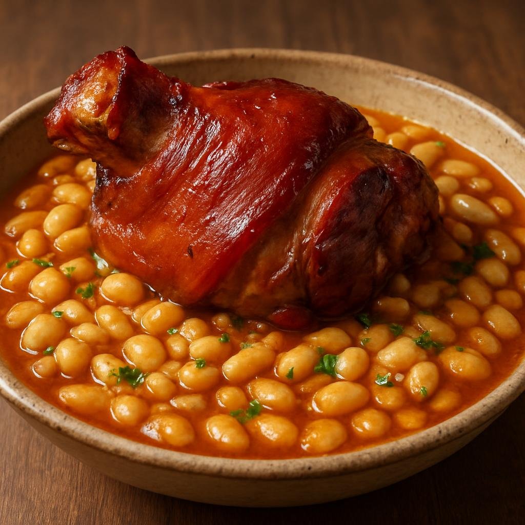 Entree: Romania – Banat – Ciolan afumat cu fasole (Smoked pork knuckle braised with stewed white beans) recipe