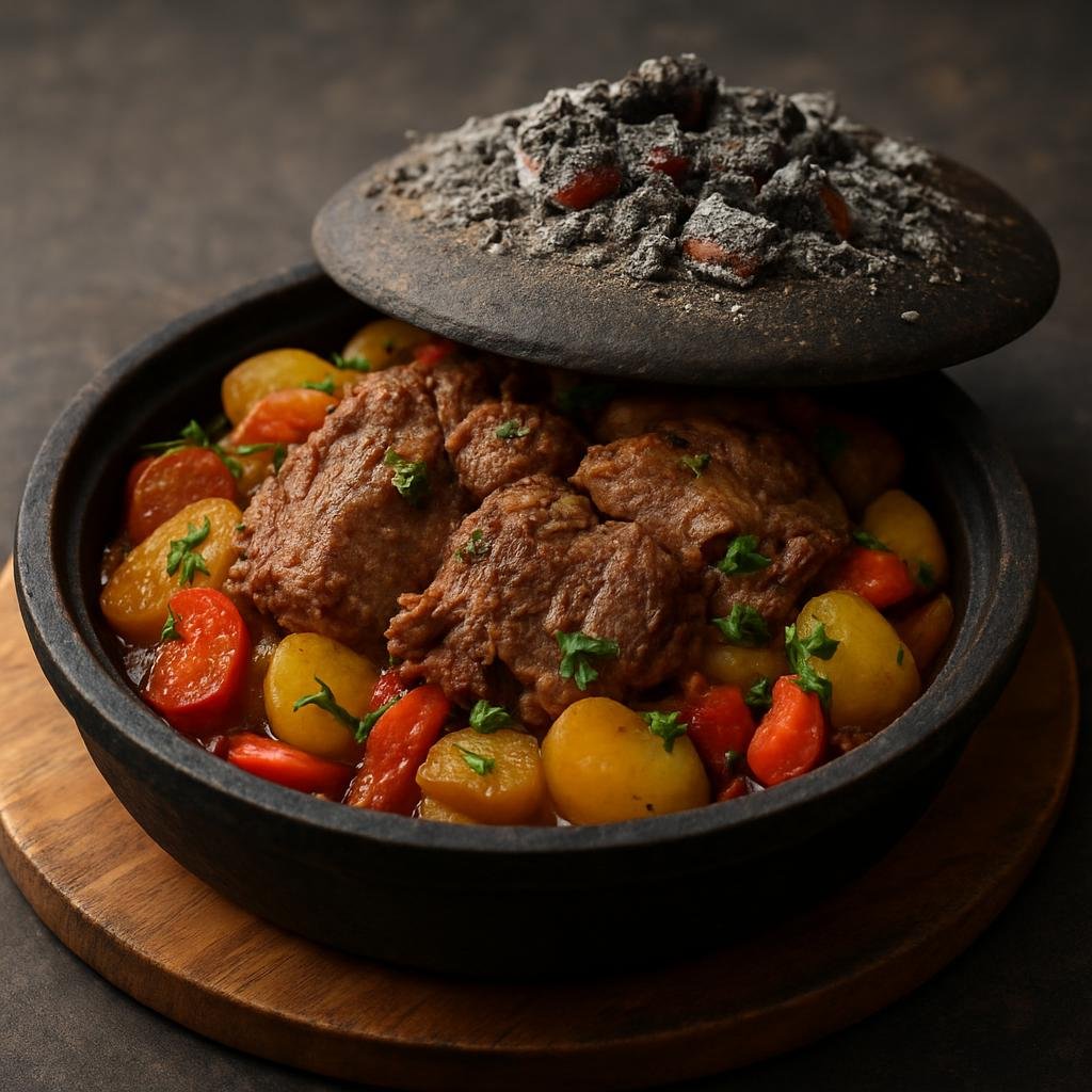 Entree: Bosnia and Herzegovina – Central Culinary Region – Teletina ispod sača (Veal slow-roasted beneath a domed lid covered with hot coals, cooked with vegetables) recipe