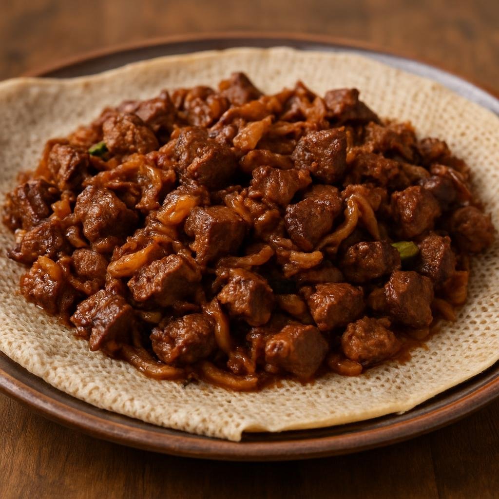 Entree: Ethiopia – Amhara – ጥብስ ➤ Tibs (Sautéed cubes of beef or lamb cooked with onions, garlic, and Ethiopian spices, often served with injera) recipe