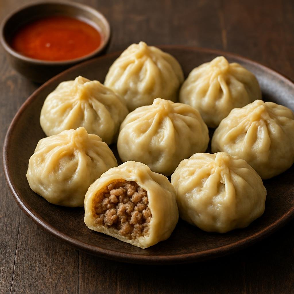 Entree: Mongolia – National Cuisine – Ууз ➤ Uuz (Steamed Mongolian meat dumplings made with seasoned minced mutton or beef wrapped in a simple dough) recipe