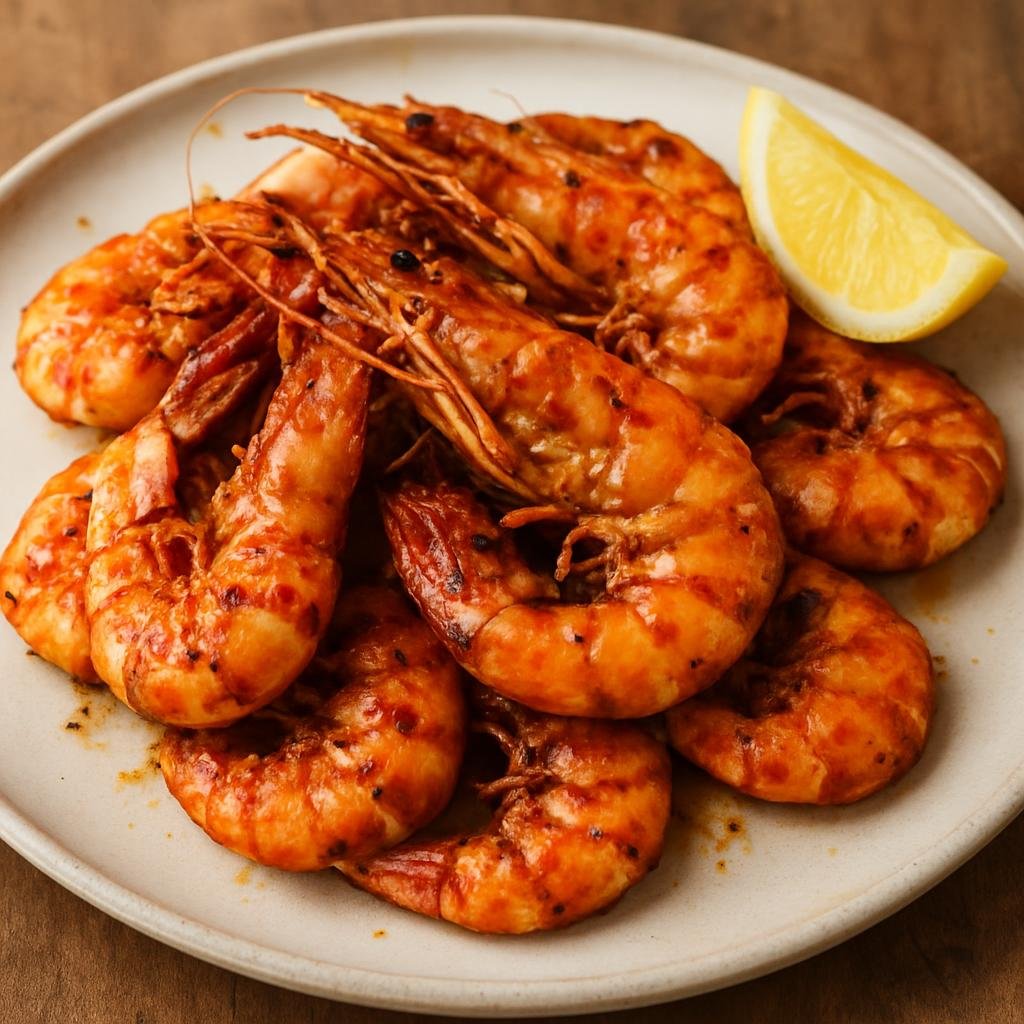 Entree: Mozambique – National Cuisine – Camarão Grelhado (Grilled prawns marinated in a spicy piri‑piri and garlic mixture typical of Mozambican coastal cuisine) recipe