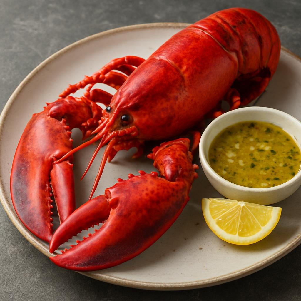 Entree: Pitcairn – National Cuisine – Lobster with Garlic Butter (Whole cooked lobster served with a rich garlic and butter sauce for dipping and basting) recipe