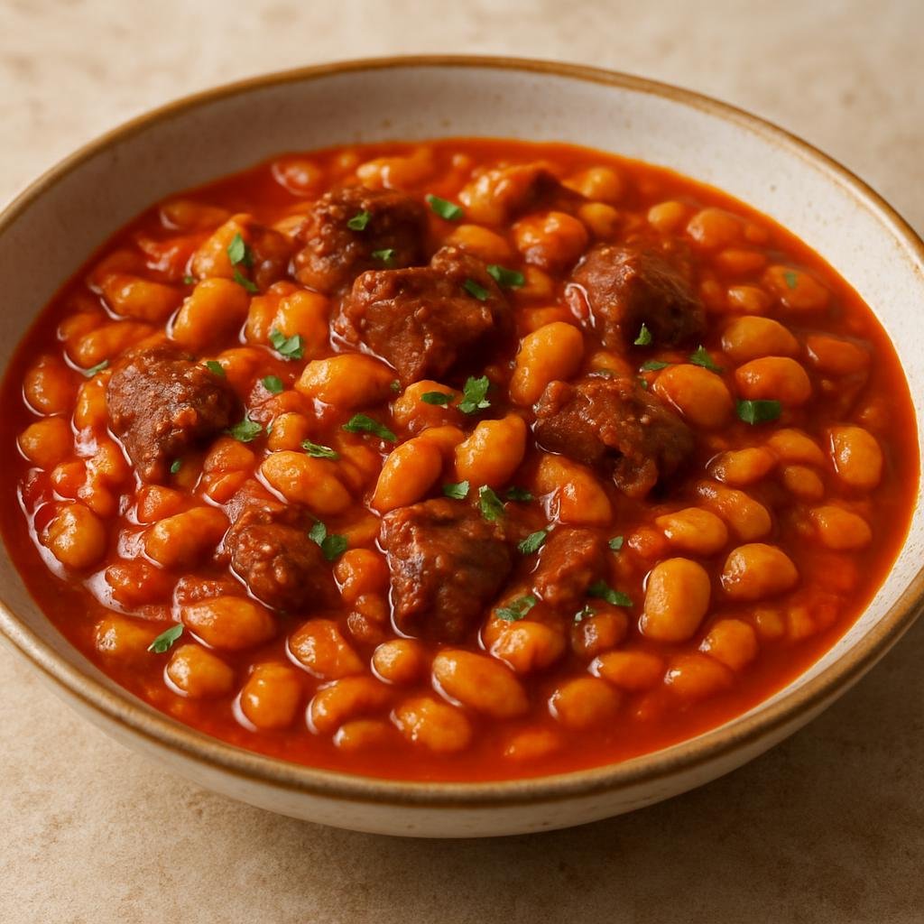 Entree: South Sudan – National Cuisine – Fasolia (Hearty South Sudanese tomato-based stewed white beans often cooked with aromatics and optional beef) recipe