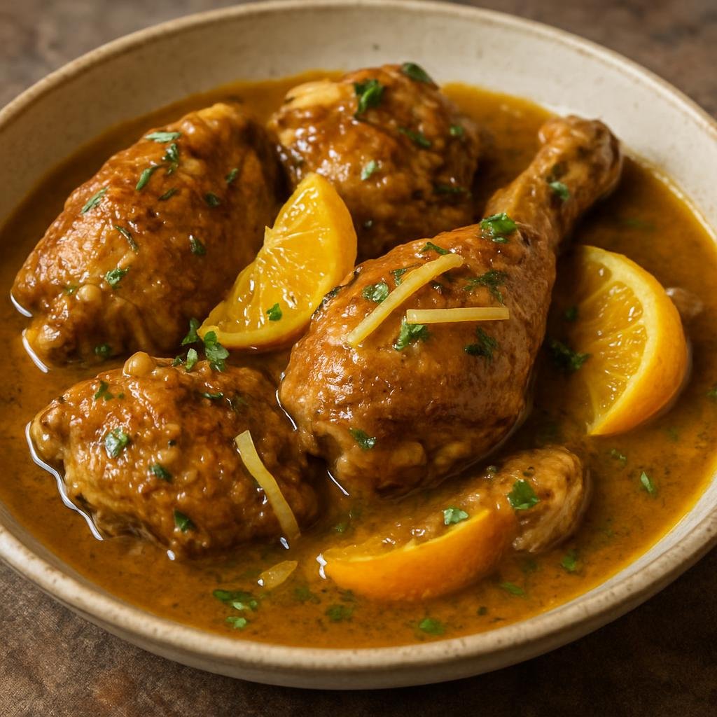 Entree: Wallis and Futuna – National Cuisine – Poulet Roussi (Browned and braised chicken in a fragrant coconut-ginger citrus sauce) recipe
