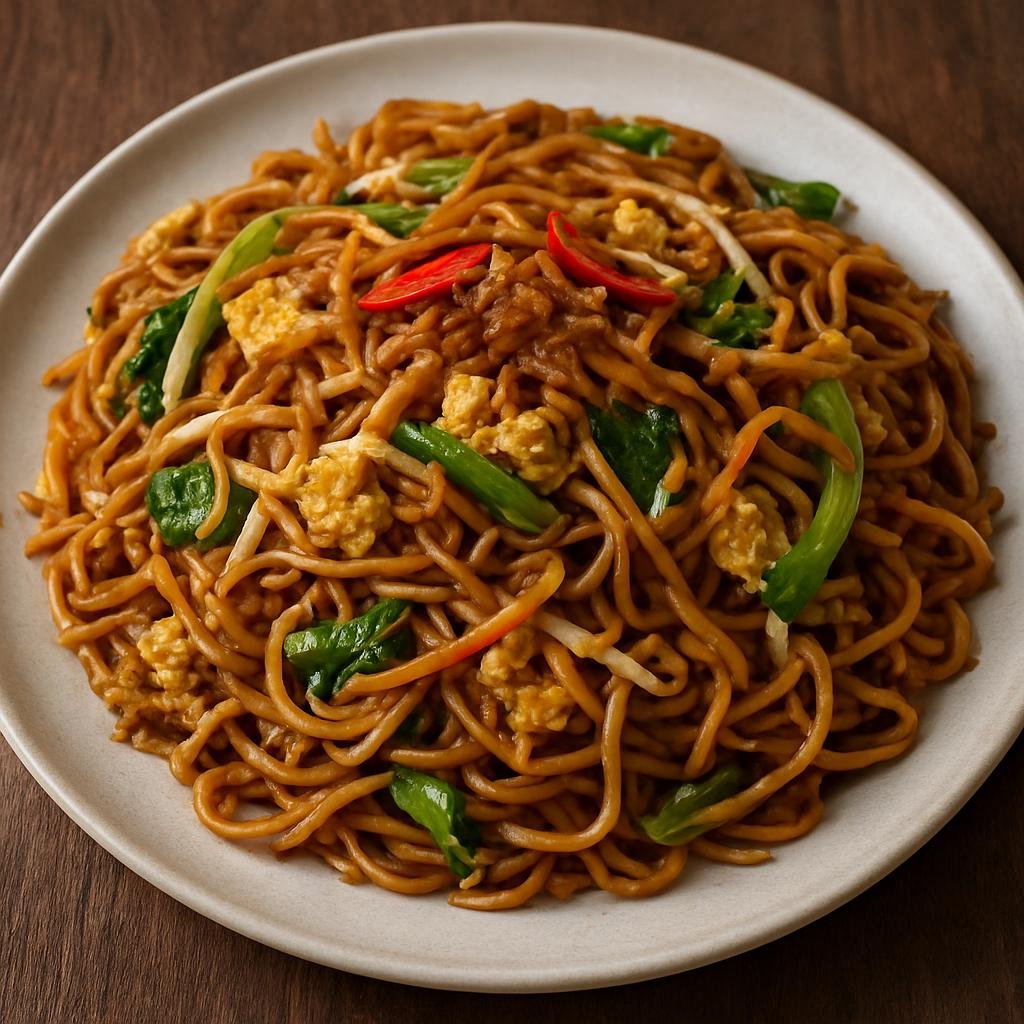 Entree: Brunei – Mee Goreng (Stir-fried yellow noodles with eggs, vegetables, and savory-sweet soy seasoning) recipe