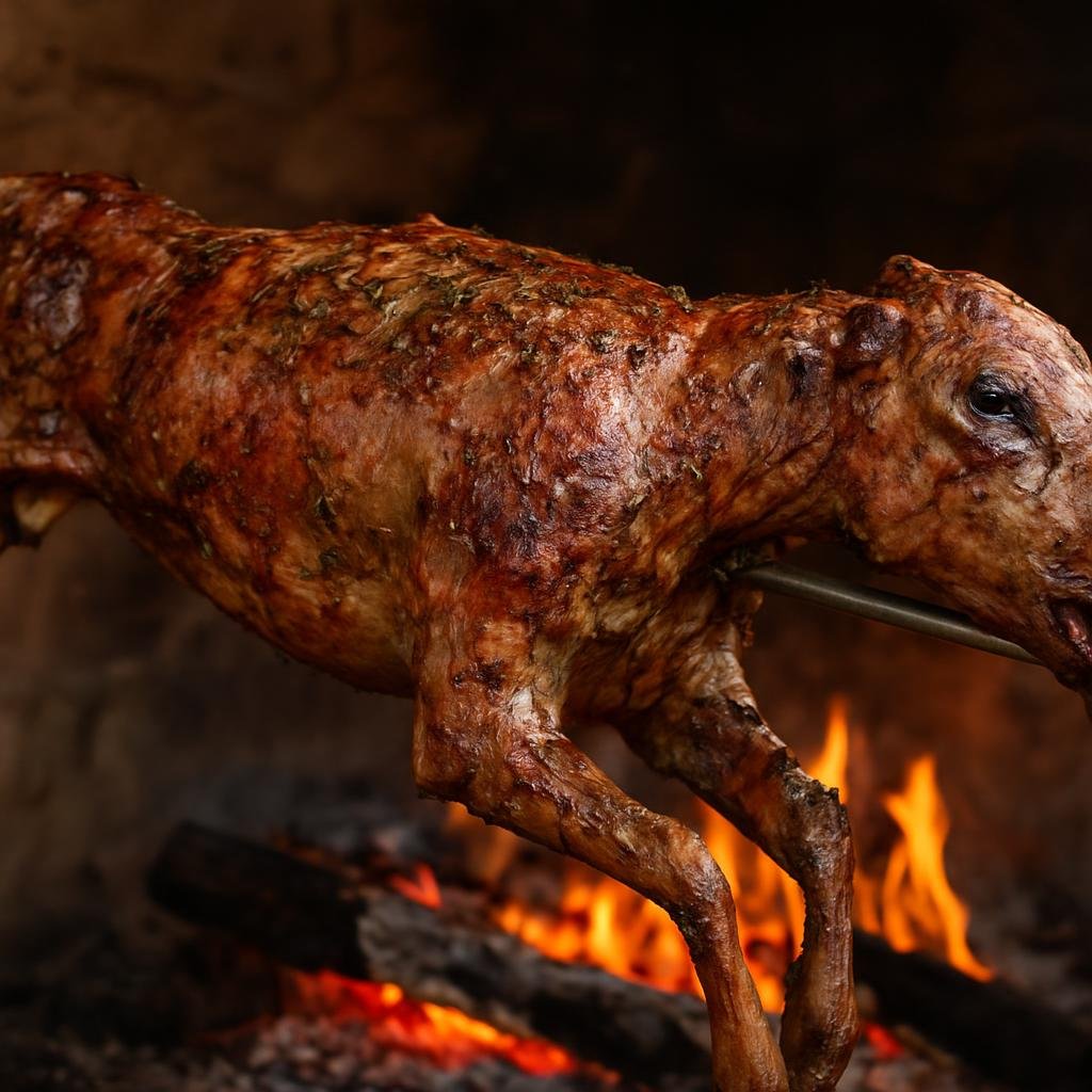 Entree: Croatia – Central Culinary Region – Janjetina na Ražnju (Spit-roasted whole lamb seasoned with garlic, olive oil, and regional herbs) recipe