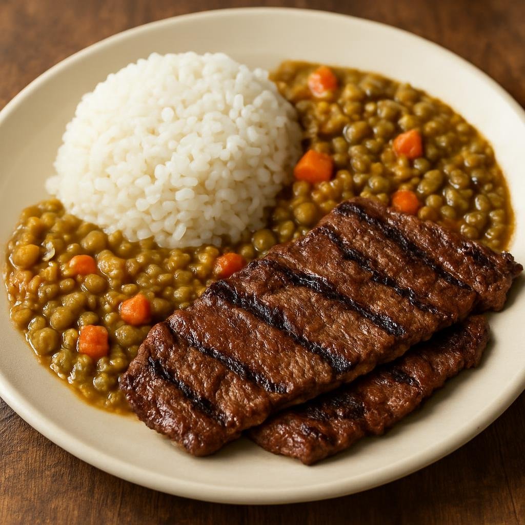 Entree: Ecuador – Central Culinary Region – Arroz con Menestra y Carne Asada (Rice served with a seasoned lentil stew and grilled marinated beef) recipe