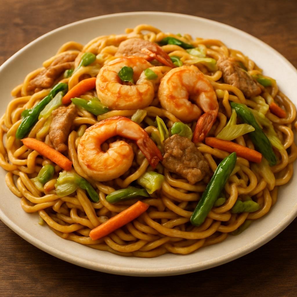 Entree: Northern Mariana Islands – Pancit Canton (Stir-fried Filipino-style wheat egg noodles with pork, shrimp, and mixed vegetables) recipe