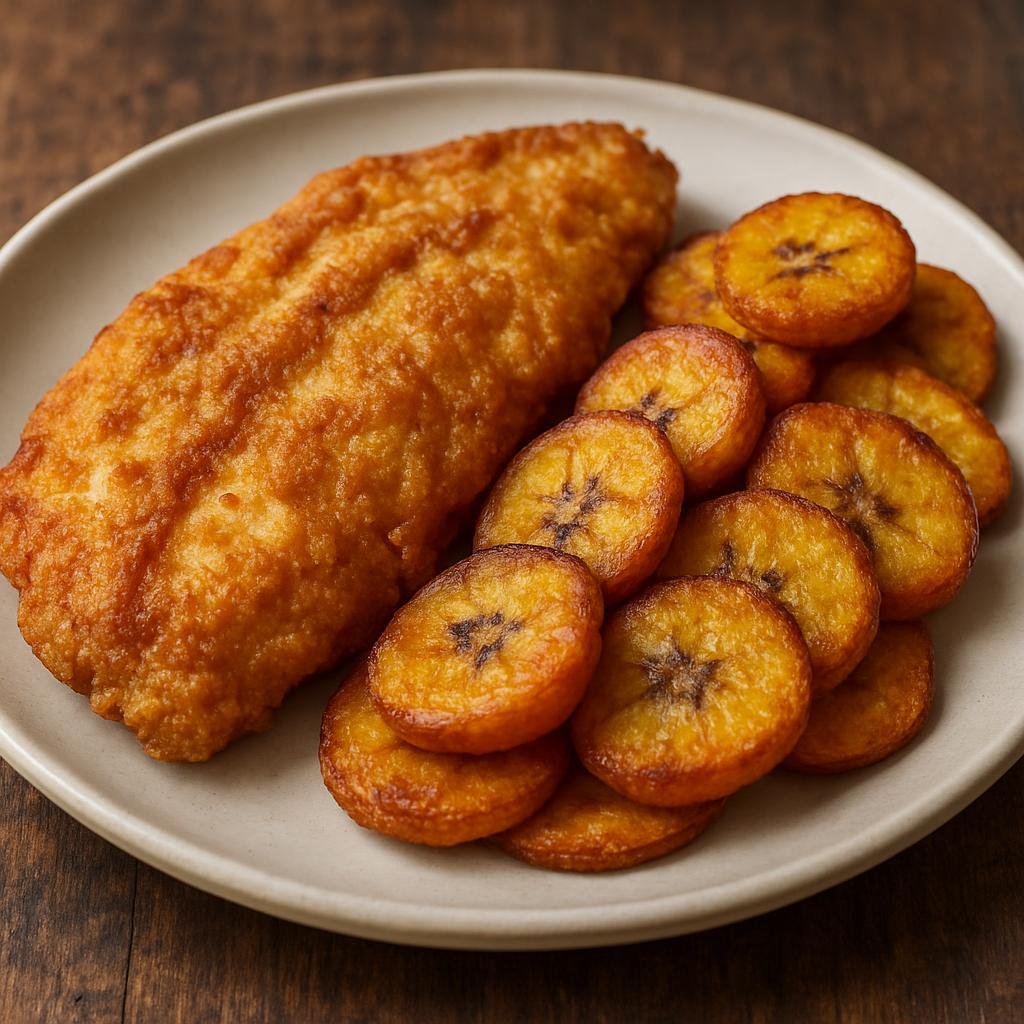 Entree: Saint Helena, Ascension and Tristan da Cunha – Fried Fish and Plantains (Crispy fried fish served with sweet fried plantain slices) recipe