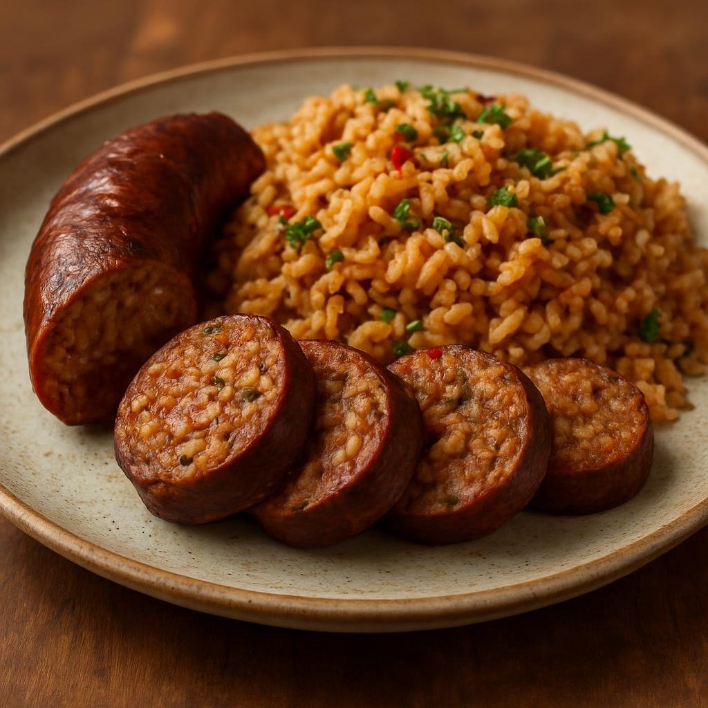 Entree: Saint Martin (French part) – Boudin Créole (Creole-style spiced pork and rice sausage commonly made in the French Caribbean) recipe