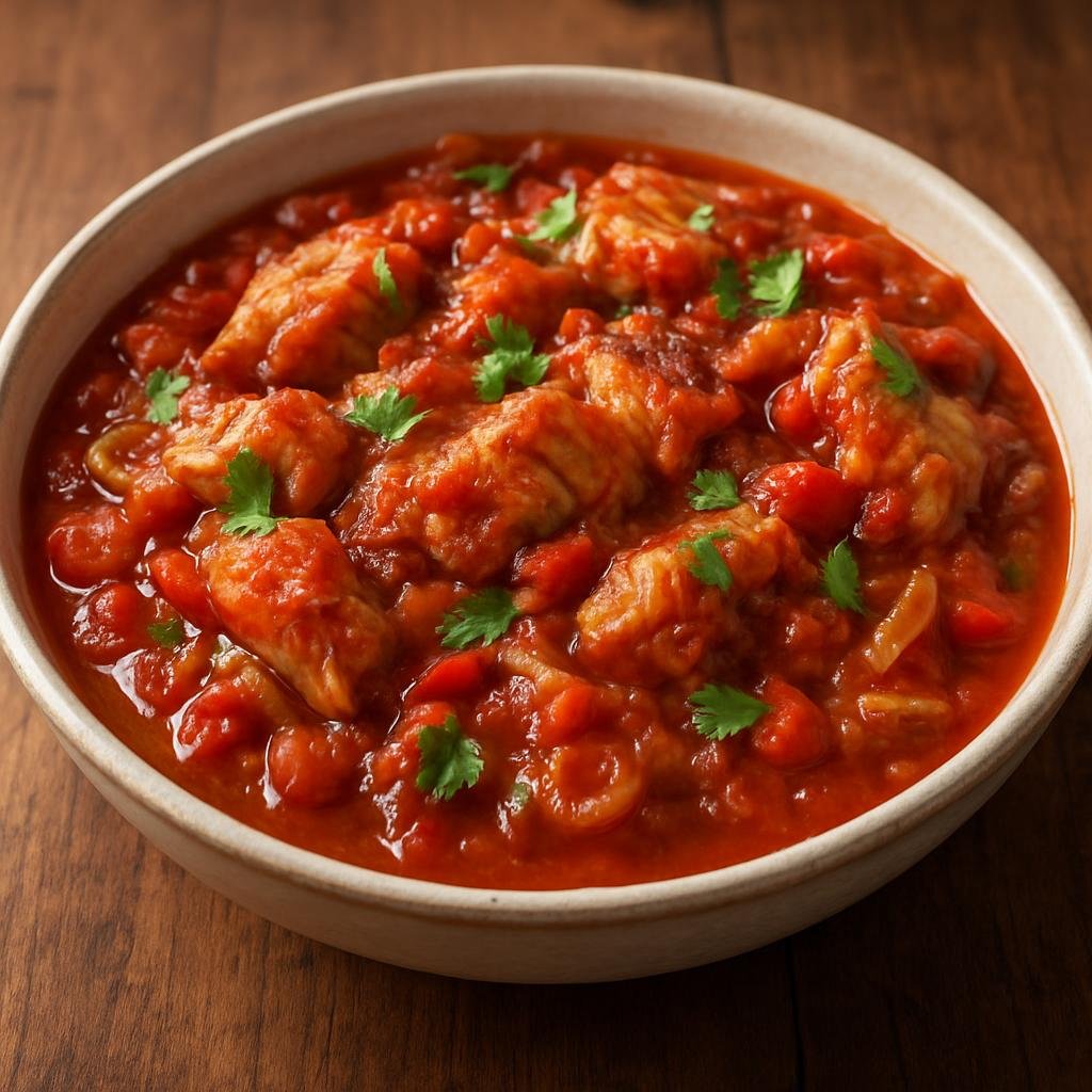 Entree: Seychelles – Salted Fish Rougaille (Creole tomato-based stew of desalted salted fish and aromatics) recipe