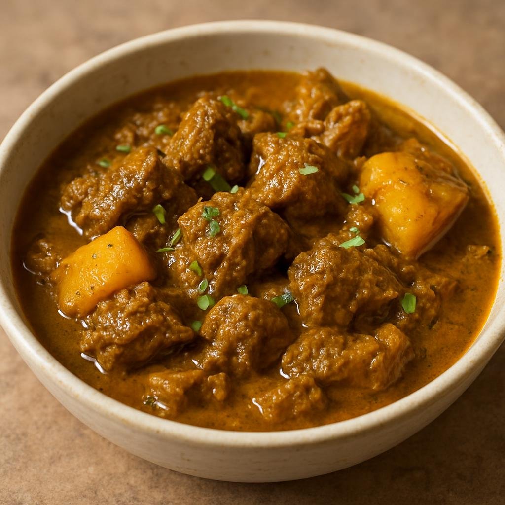 Entree: Turks and Caicos Islands – Curry Goat (Slow-simmered Caribbean goat stew cooked in a fragrant curry-spiced sauce) recipe