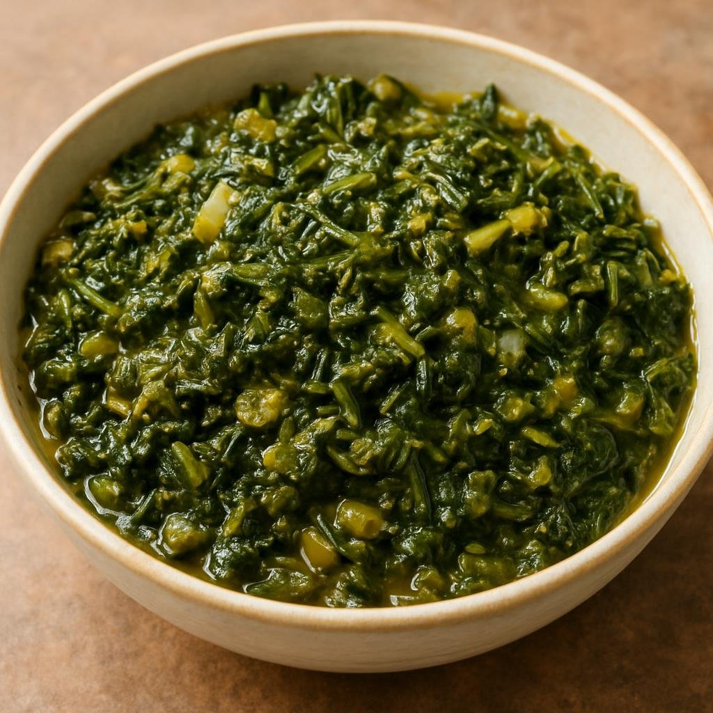 Entree: Ethiopia – Addis Ababa – ጎመን ➤ gomen (Ethiopian braised collard greens seasoned with spiced clarified butter, onion, garlic, and ginger) recipe