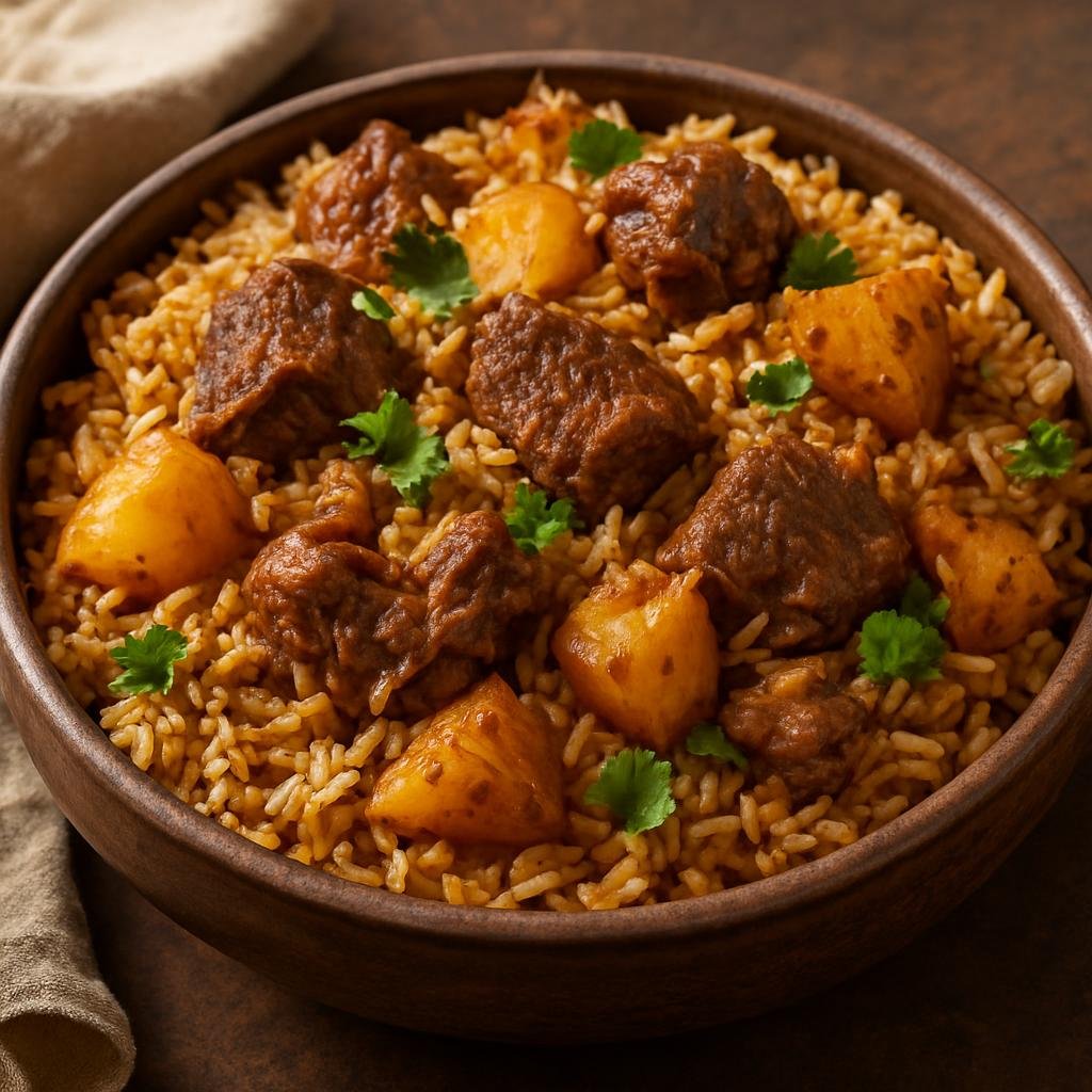 Entree: Pakistan – Balochistan – بلوچی پلو ➤ Balochi Pulao (Fragrant spiced rice cooked with tender mutton and potatoes in the Baloch style) recipe