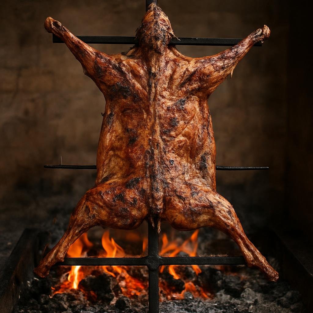Entree: Argentina – Argentine Asado Belt – Chivito al Asador (Whole young goat roasted on an open Argentine grill in asado style) recipe