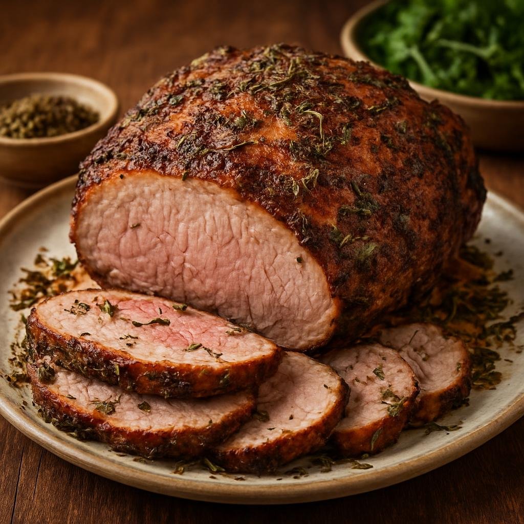 Entree: Australia – Australian Indigenous & Bush Foods – Wild Boar Roast (Slow-roasted wild boar seasoned with native Australian bush herbs and spices) recipe