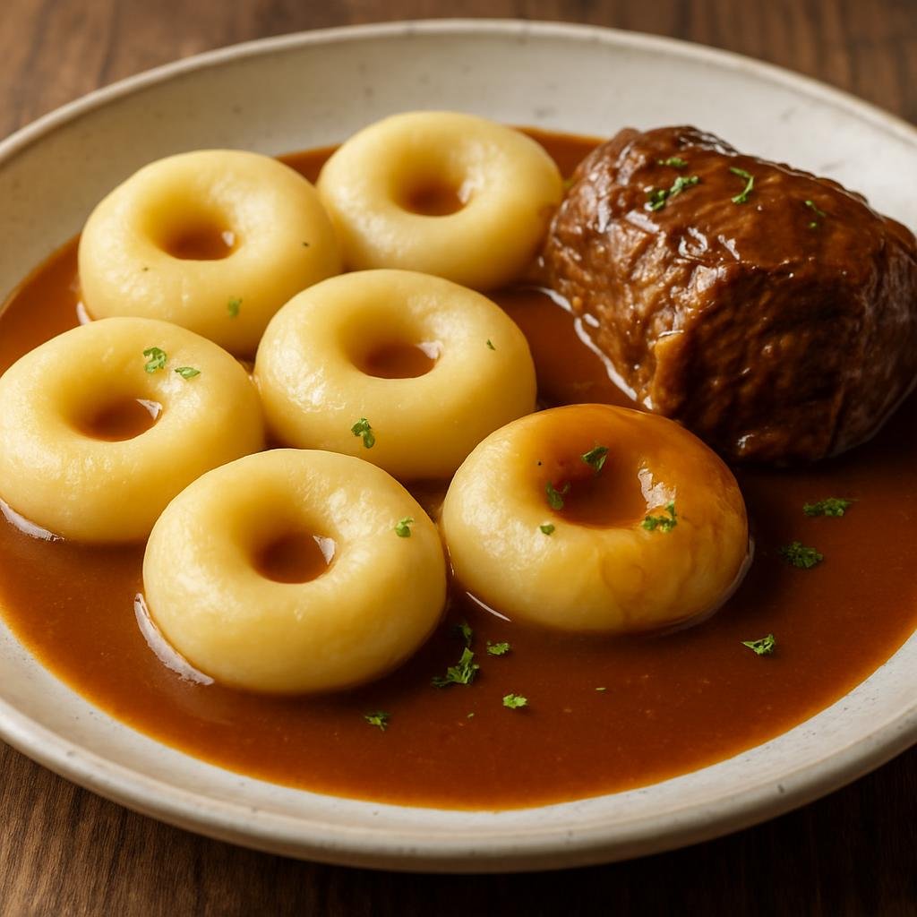 Entree: Poland – Greater Poland – Kluski Śląskie (Small Silesian potato dumplings with a characteristic dimple, typically served with rich gravy or meat) recipe