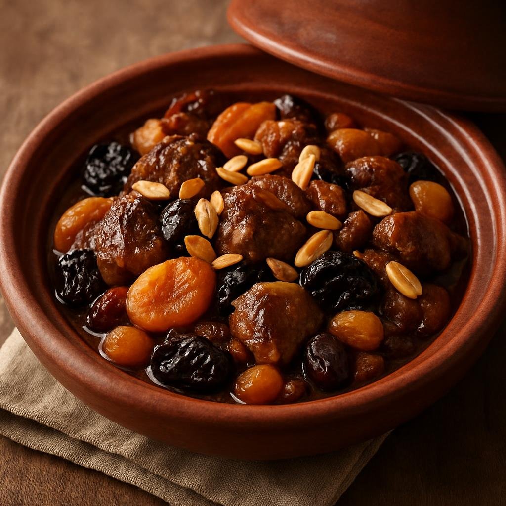Entree: Algeria – Algiers & North Coast – طاجين الحلو ➤ Tajine al-Halou (Sweet Algerian lamb tagine slow-cooked with dried fruits and toasted almonds) recipe