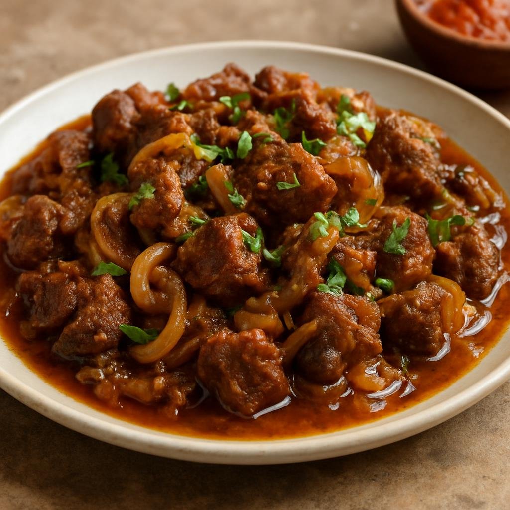 Entree: Azerbaijan – Azeri Northwest – Govurma (Sautéed and gently braised lamb pieces cooked with onions and aromatics until tender) recipe