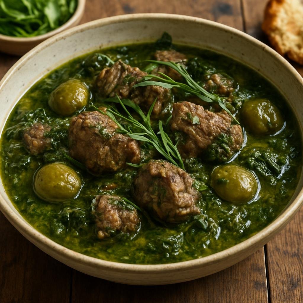 Entree: Georgia – Adjara – Chakapuli with Lamb (Georgian sour-herb lamb stew braised with tarragon and sour plums) recipe