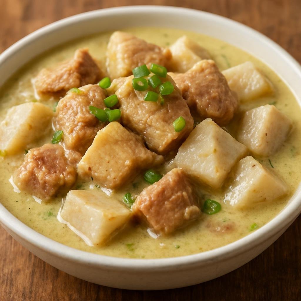 Entree: American Samoa – Central Culinary Region – Pork and Taro (Slow-simmered pork and taro root cooked in coconut milk, Samoan style) recipe