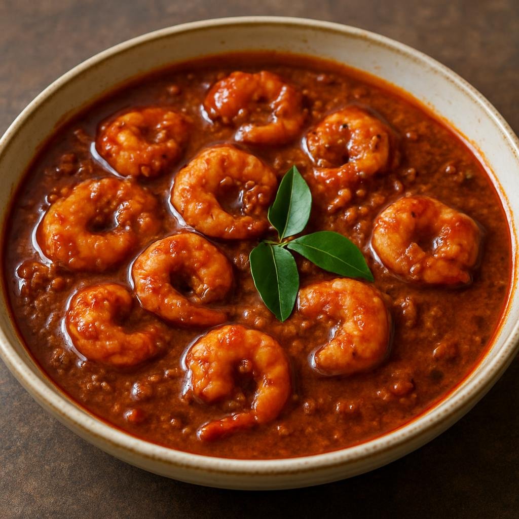 Entree: British Indian Ocean Territory – Central Culinary Region – झींगा विंदालू ➤ Jhinga Vindaloo (Spicy, tangy prawn curry marinated in vinegar and aromatic Goan-style spices) recipe