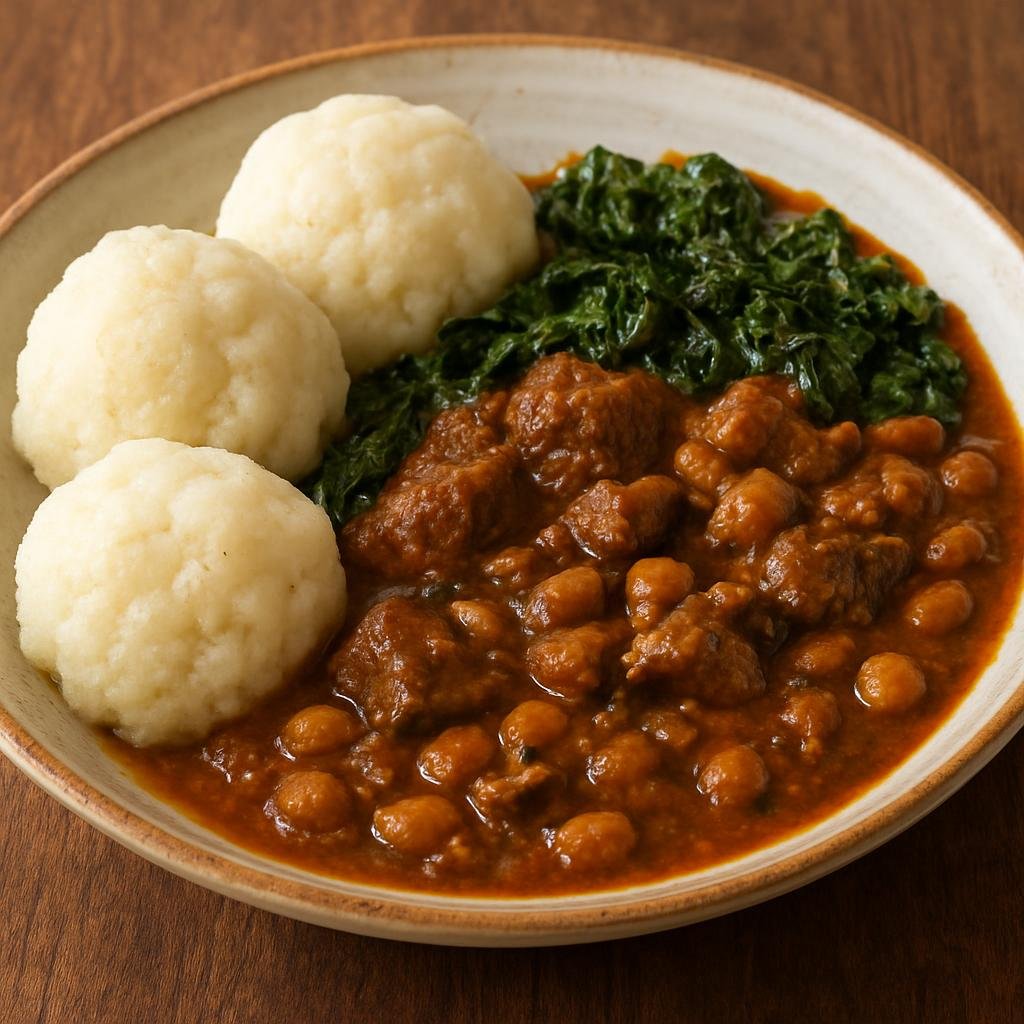 Entree: Eswatini – Central Culinary Region – Umshibo (Hearty Swazi beef and peanut stew with leafy greens and firm maize dumplings) recipe
