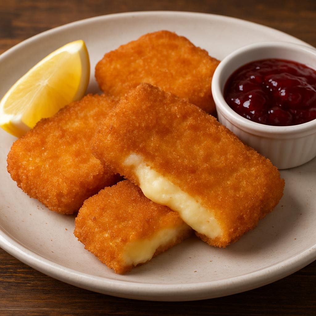 Entree: Hungary – Budapest & Central Hungary – Rántott Sajt (Hungarian breaded and fried cheese, typically served hot with lemon and jam) recipe