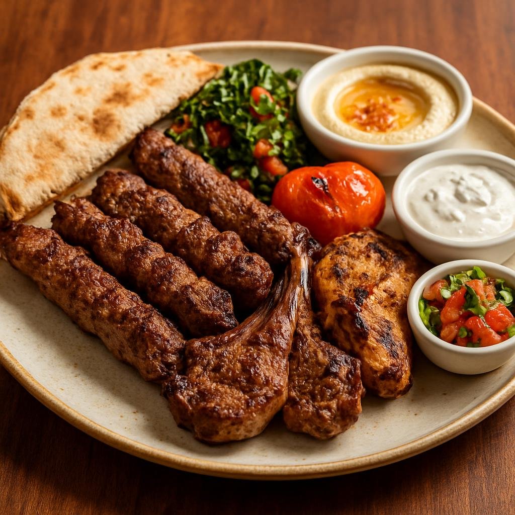 Entree: Lebanon – Beirut & Coastal Lebanon – مشاوي مشكلة ➤ Mashawi Mukhtalita (Assorted grilled meats including skewered kafta, lamb chops, and chicken served with bread and mezze-style accompaniments) recipe