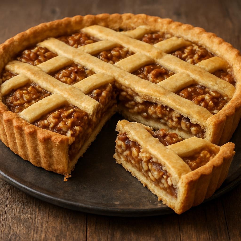 Entree: Switzerland – Alpine Switzerland – Bündner Nusstorte (A rich shortcrust tart filled with a sticky caramelized walnut and cream filling) recipe