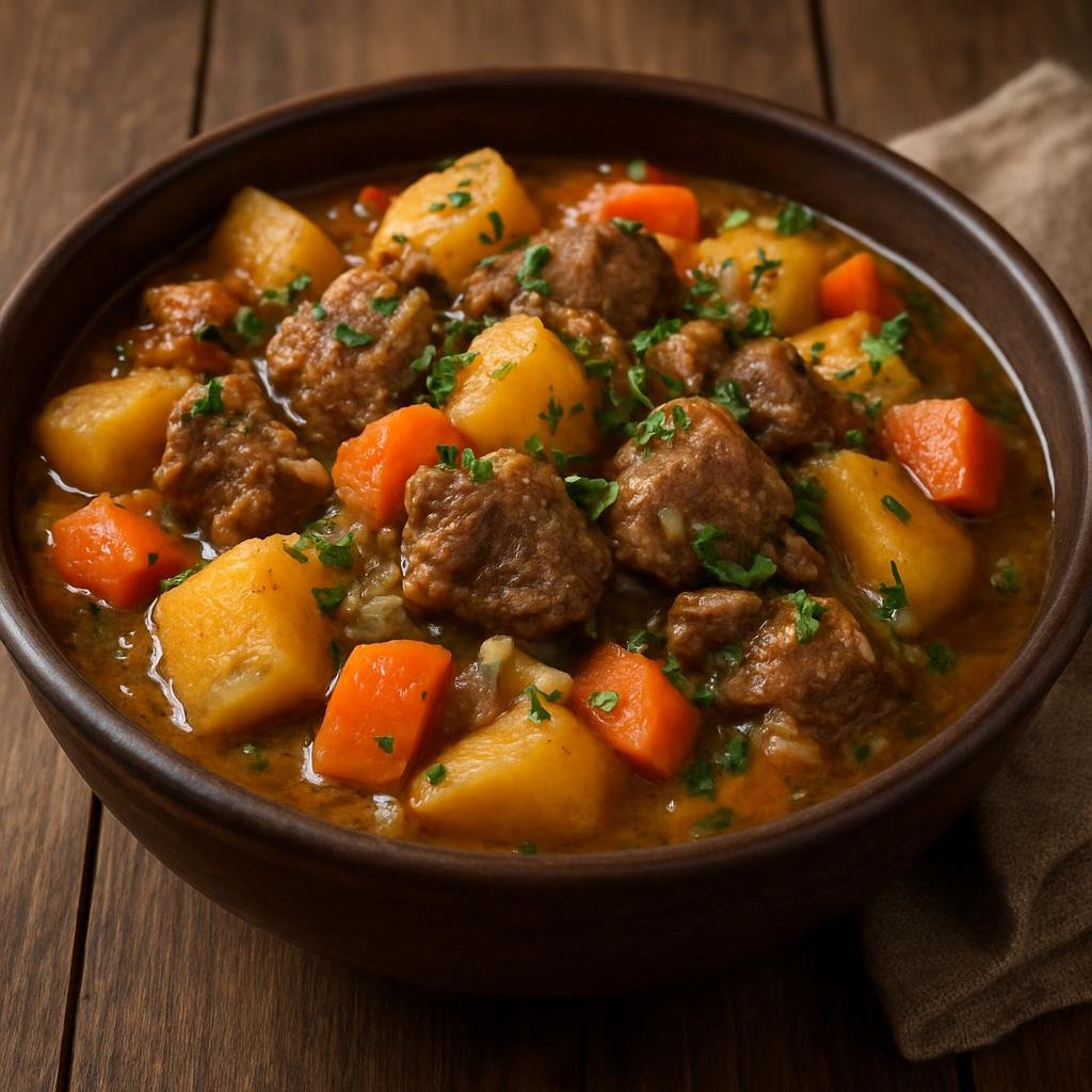Entree: Kyrgyzstan – National Cuisine – Ганфан ➤ Ganfan (Hearty Kyrgyz lamb and potato stew slowly simmered with onions and carrots) recipe