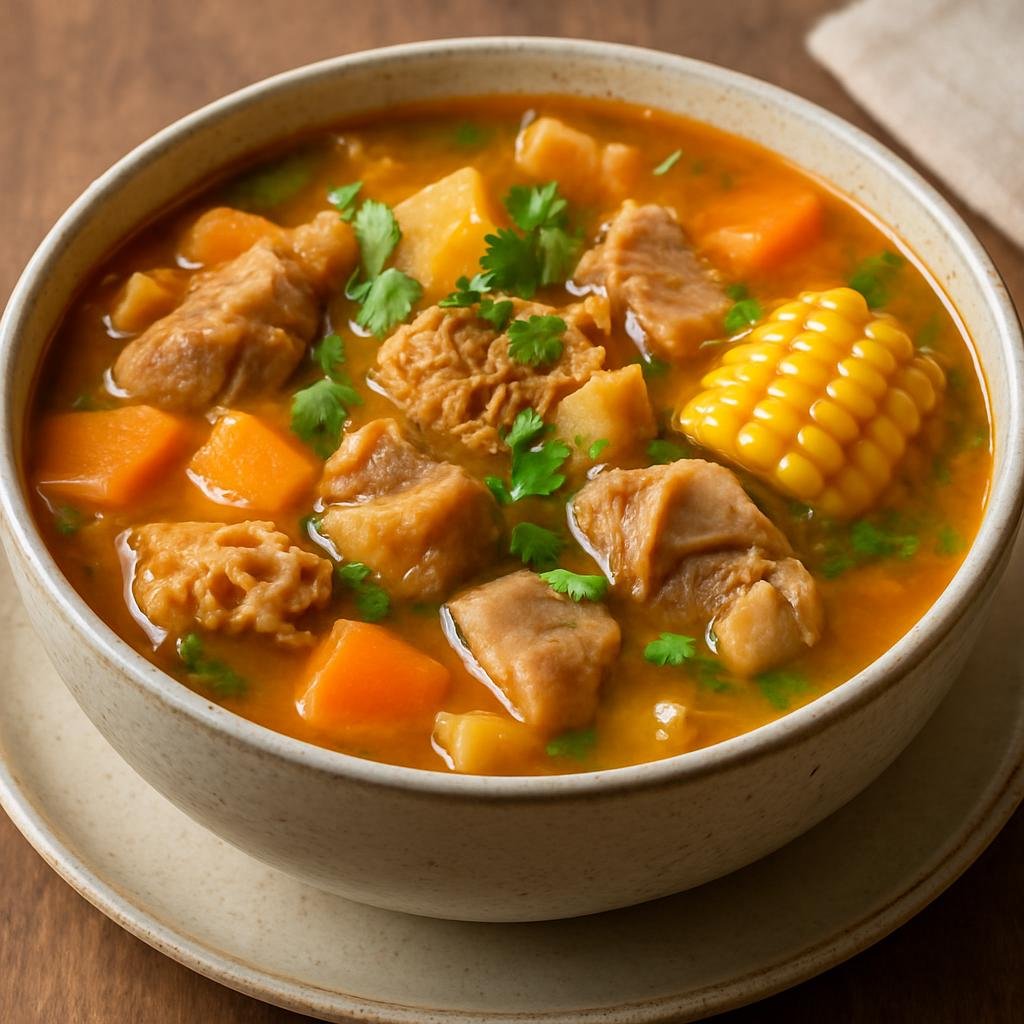 Entree: Nicaragua – National Cuisine – Sopa de Mondongo (Hearty tripe and pork-hock soup with root vegetables, corn, and bright herb garnish) recipe