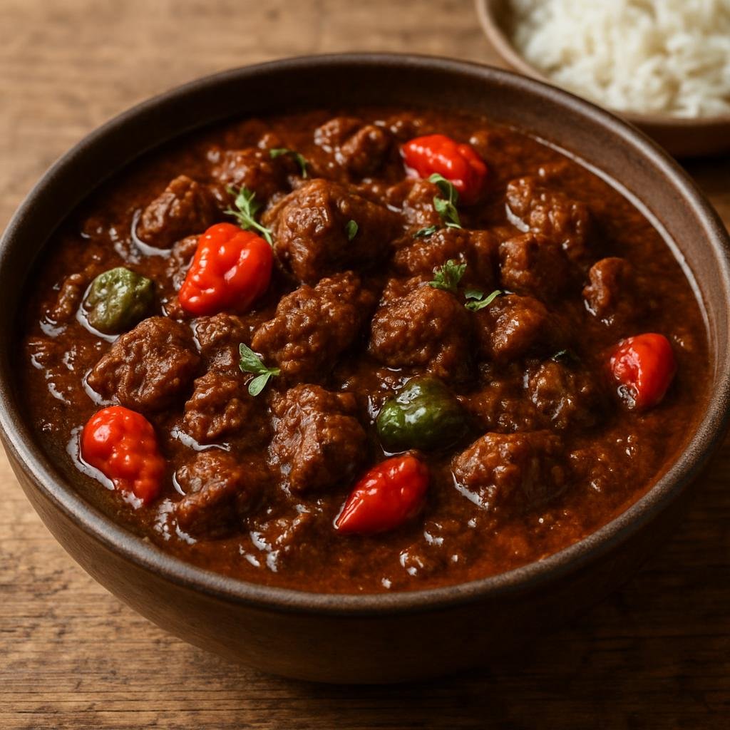Entree: Suriname – National Cuisine – Peperpot (Slow-simmered Surinamese meat stew flavored with cassareep, hot peppers, and warm spices) recipe