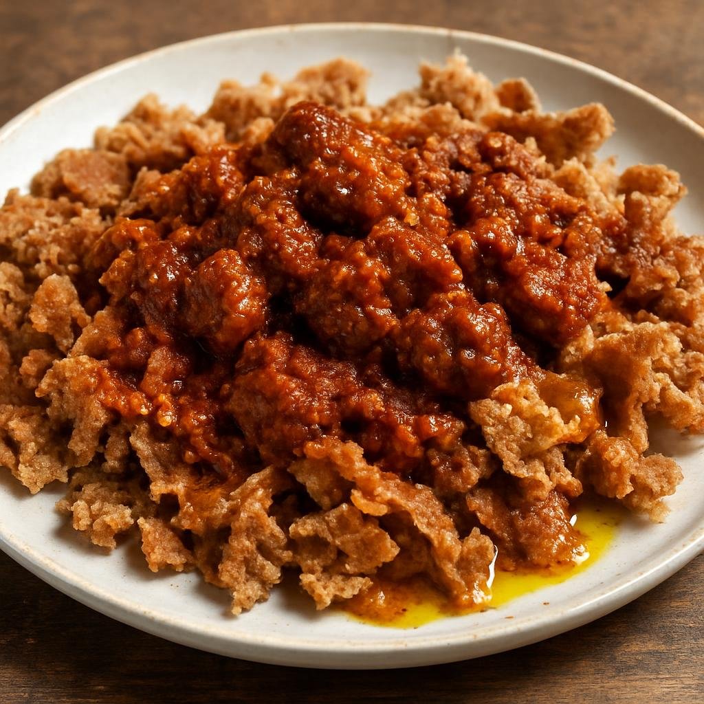 Entree: Eritrea – Central Culinary Region – ፍርፍር ➤ firfir (Torn injera mixed with a spicy stewed meat sauce and spiced clarified butter) recipe