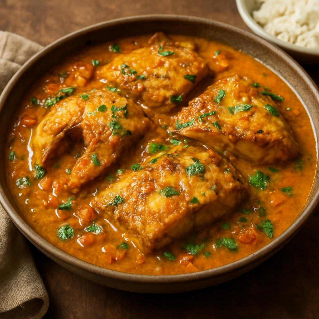 Entree: Guyana – Fish Curry (Caribbean-style curried fish stewed in a spiced coconut-tomato sauce) recipe