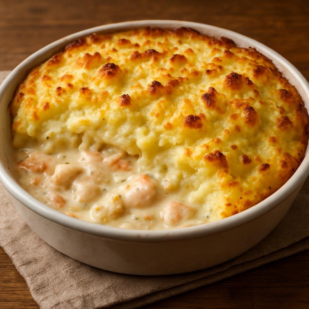 Entree: Jersey – Jersey Fish Pie (Creamy baked pie of mixed fish in a white sauce topped with mashed potatoes) recipe