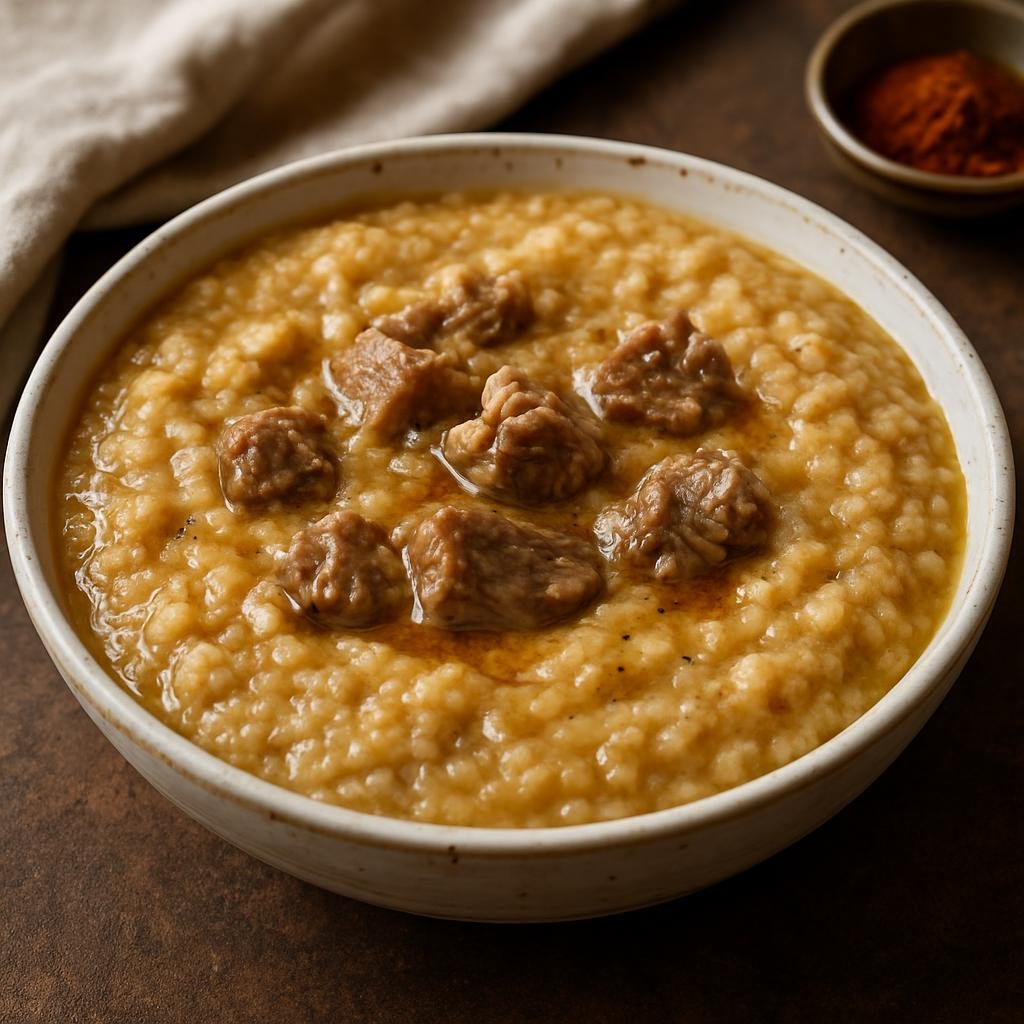 Entree: Kuwait – هريس ➤ Harees (Slow-cooked cracked wheat porridge mixed with tender meat) recipe