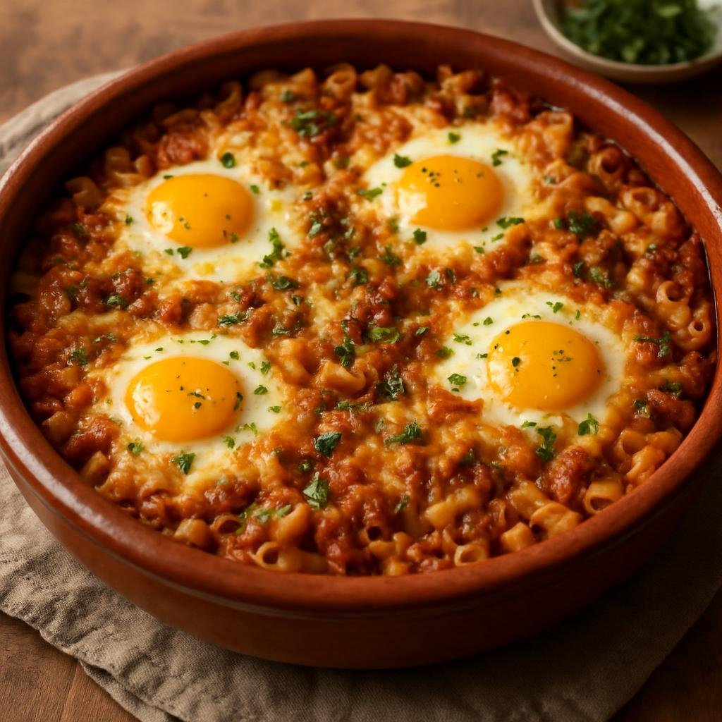 Entree: Libya – Libyan Tajine (Baked savory meat-and-egg casserole often containing pasta and cheese) recipe