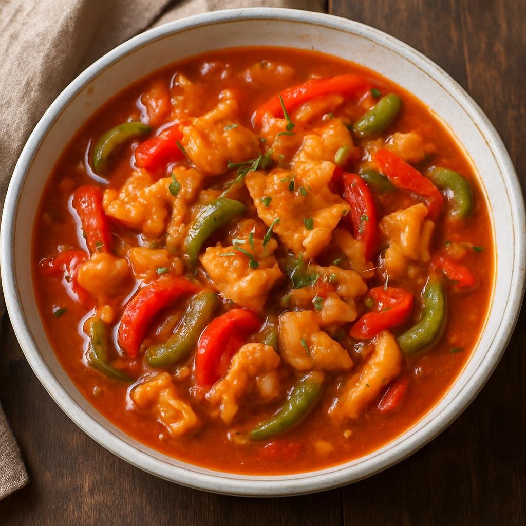 Entree: Saint Vincent and the Grenadines – Conch Creole (Tomato-based Creole stew of tender conch with peppers, onions, and aromatic herbs) recipe