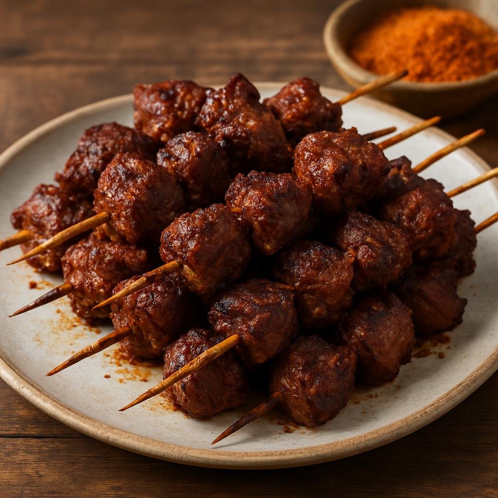 Entree: Uganda – Muchomo (Charcoal-grilled seasoned chunks of beef or goat commonly sold as Ugandan street barbecue) recipe