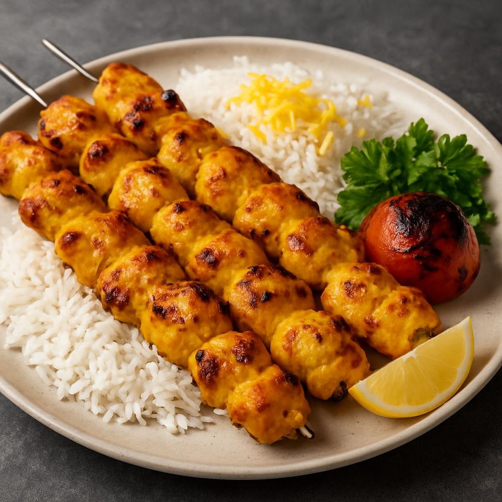 Entree: Iran – Azerbaijani Iran – جوجه کباب ➤ Jujeh Kabāb (Grilled saffron- and yogurt-marinated chicken skewers) recipe