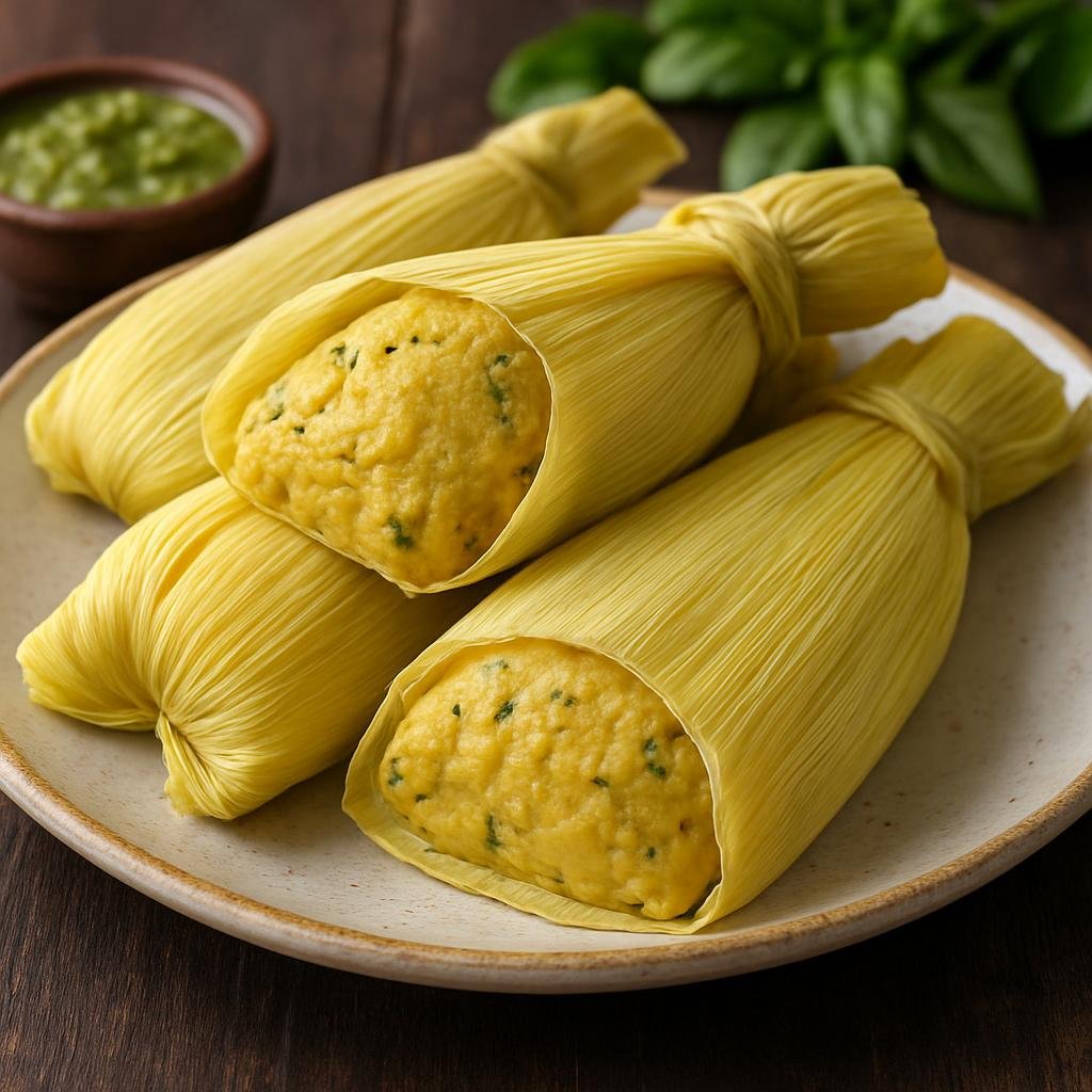 Entree: Chile – Central Chile – Humitas (Steamed fresh-corn and basil tamales wrapped in corn husks) recipe