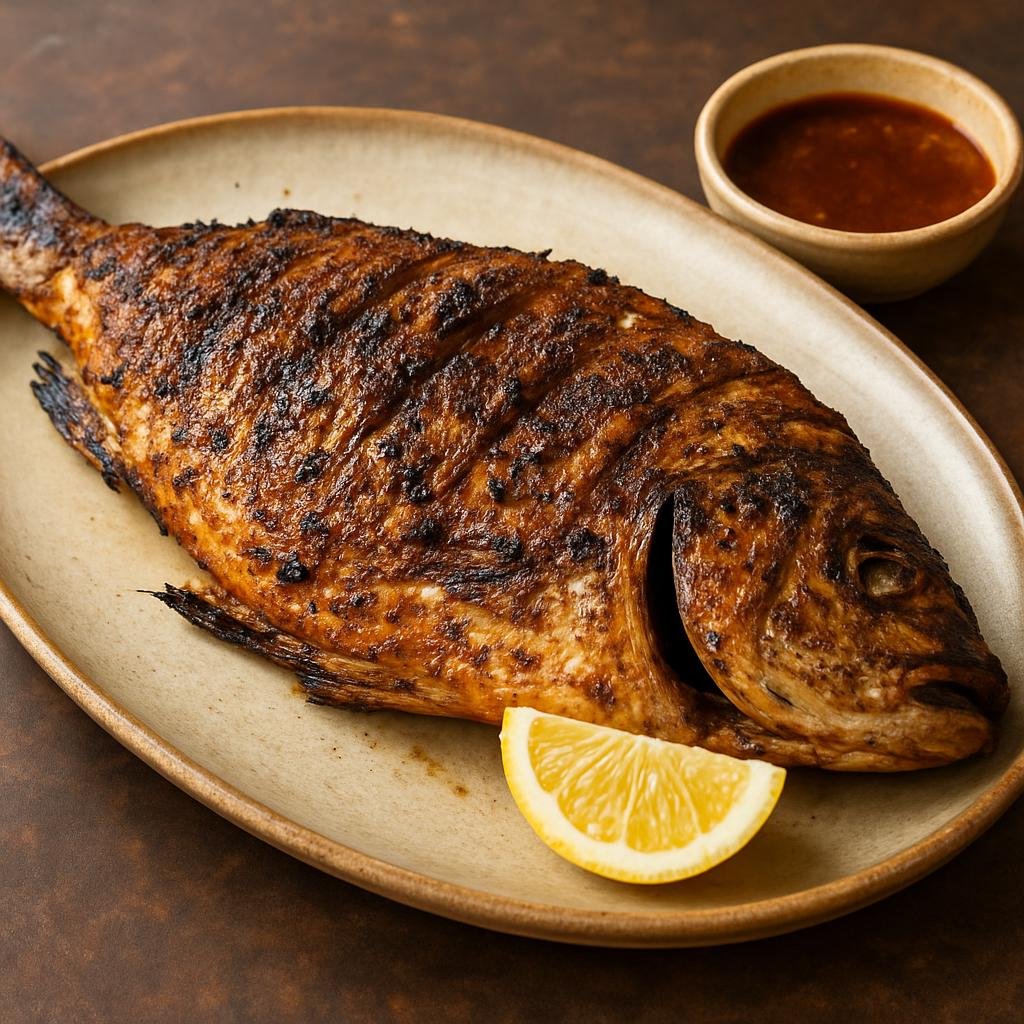 Entree: Iraq – Baghdad & Central Iraq – سمك مسكوف ➤ Samak Masgouf (Whole Iraqi river fish grilled over embers and seasoned with tamarind, salt, and olive oil) recipe