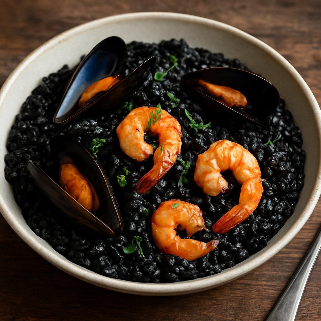 Entree: Montenegro – National Cuisine – Crni Rižot (Black squid-ink risotto with Adriatic seafood) recipe