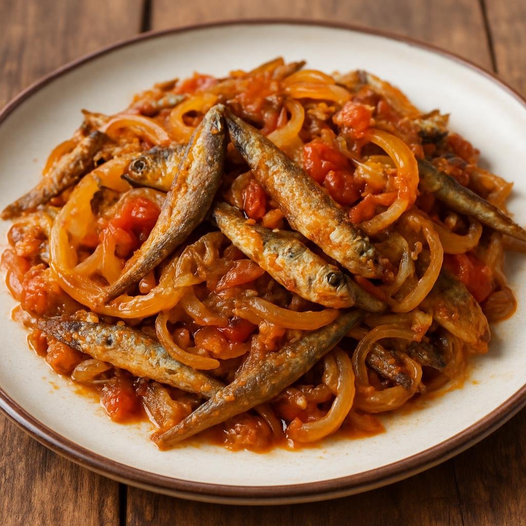 Entree: Malawi – Matemba with Onions (Pan-fried small dried fish sautéed with caramelized onions and tomatoes) recipe