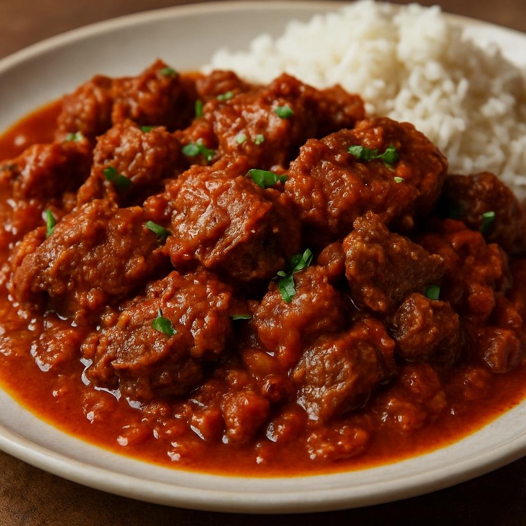 Entree: Rwanda – Inyama y'ihene (Slow-braised Rwandan goat meat in spiced tomato and onion sauce) recipe