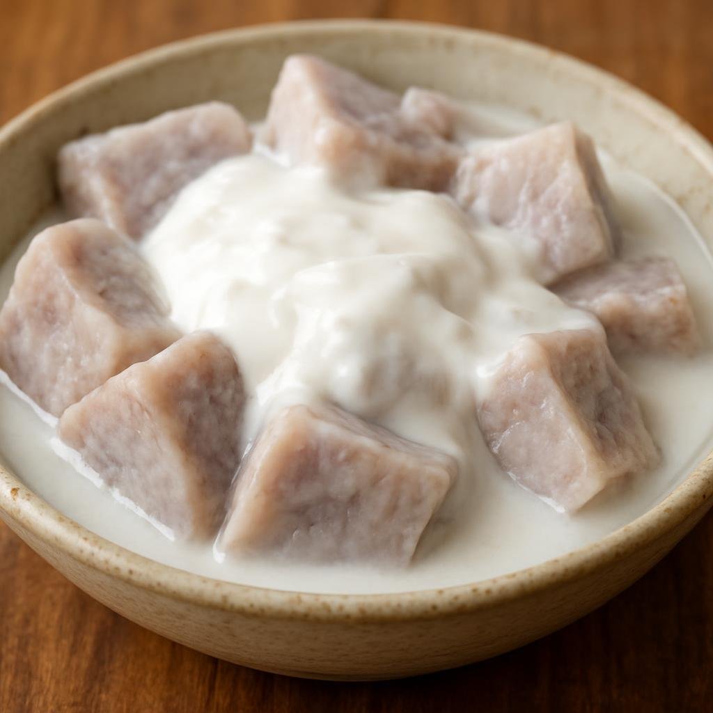 Entree: Samoa – Taro and Coconut Cream (Boiled taro root served with rich fresh coconut cream) recipe